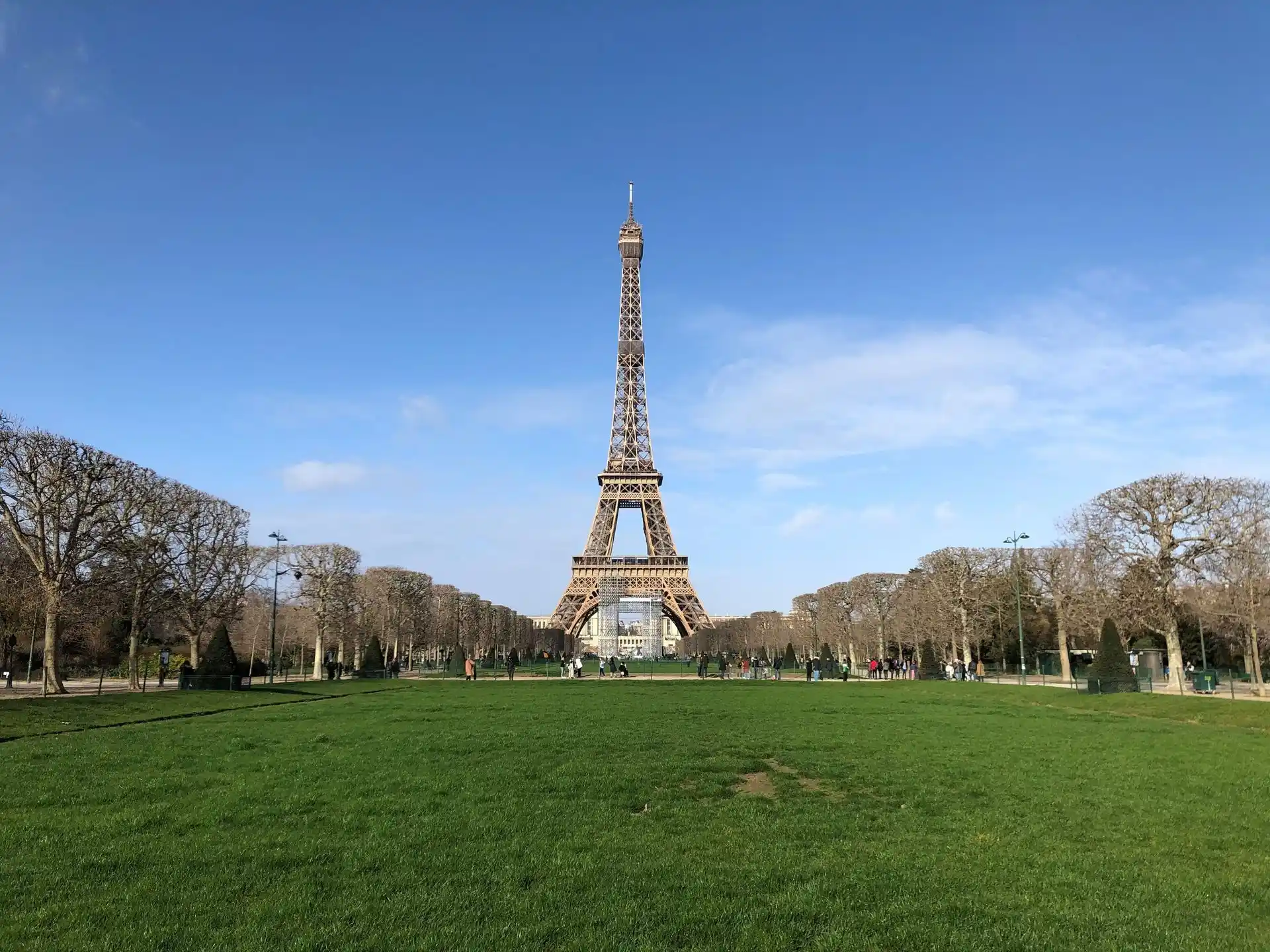 The Eiffel Tower seen from the Champ de Mars on a clear day The Eiffel Tower seen from the Champ de Mars on a clear day